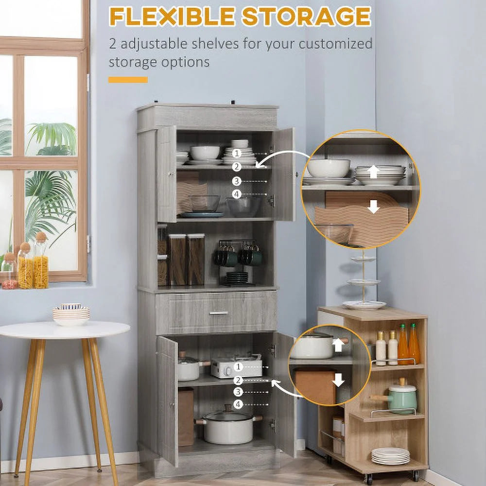 72" Kitchen Buffet with Hutch, Gray Wood Grain D205550