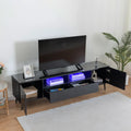 Black TV Stand with LED Lights and Storage Drawers H283