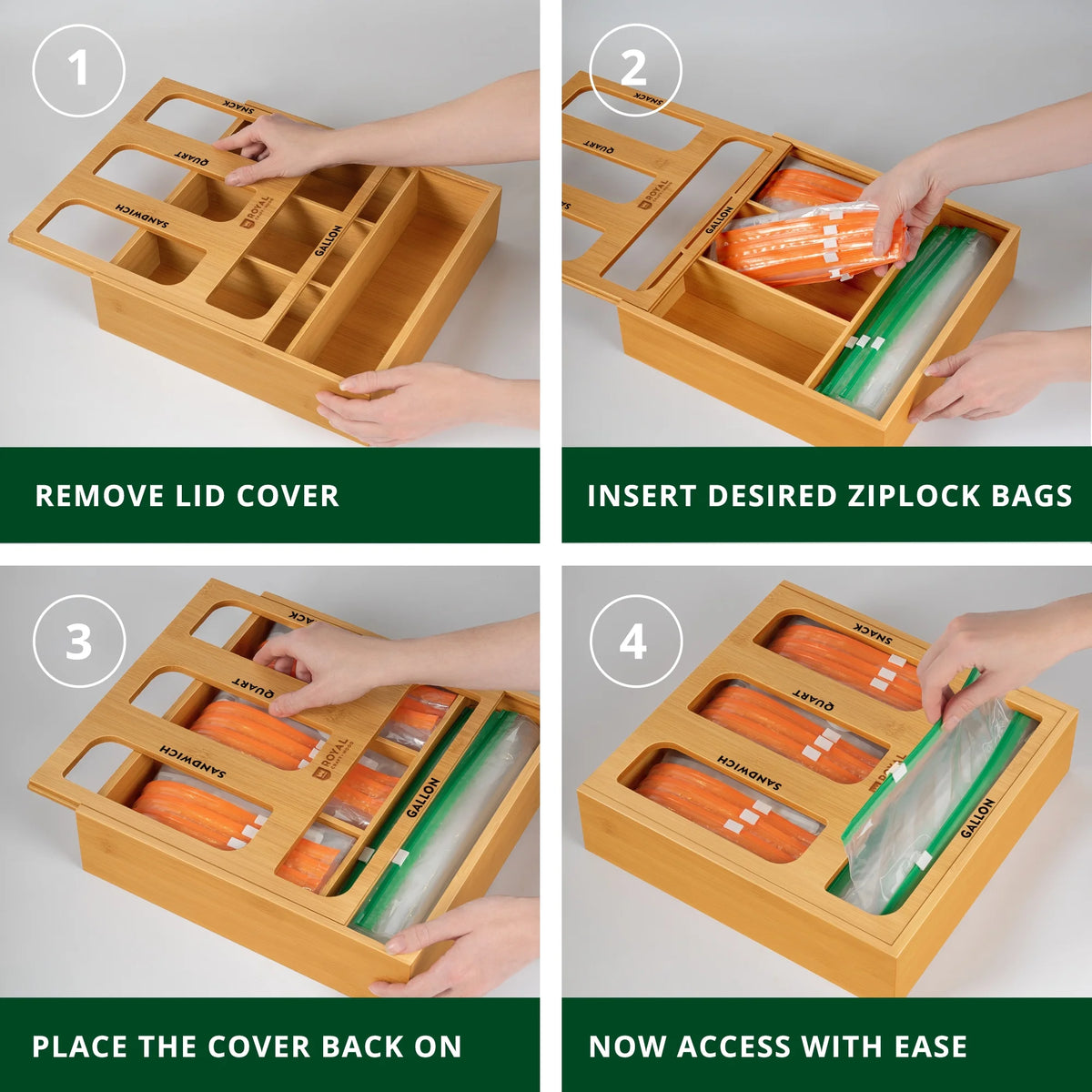Bamboo Ziplock Bag Storage Organizer X4022