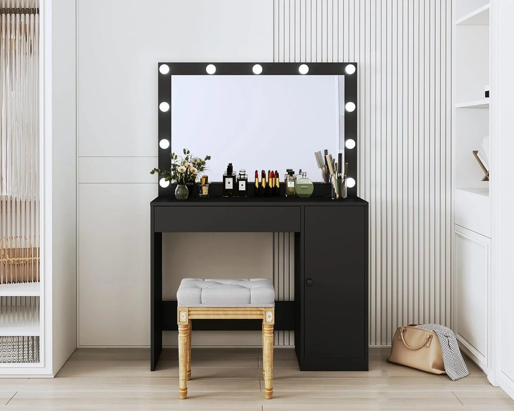 Black Vanity Desk with HD Mirror and Lights F59877