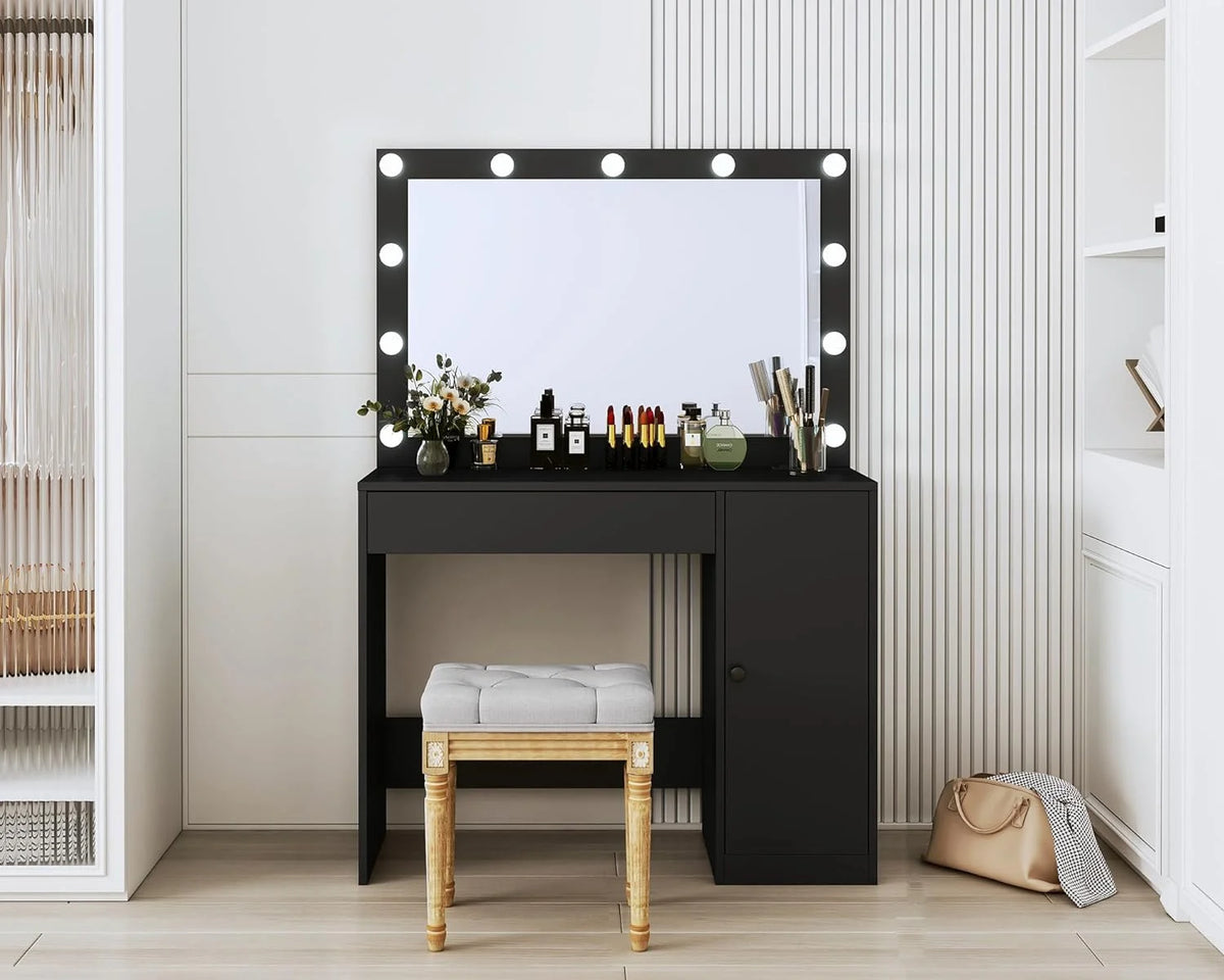Black Vanity Desk with HD Mirror and Lights F59877