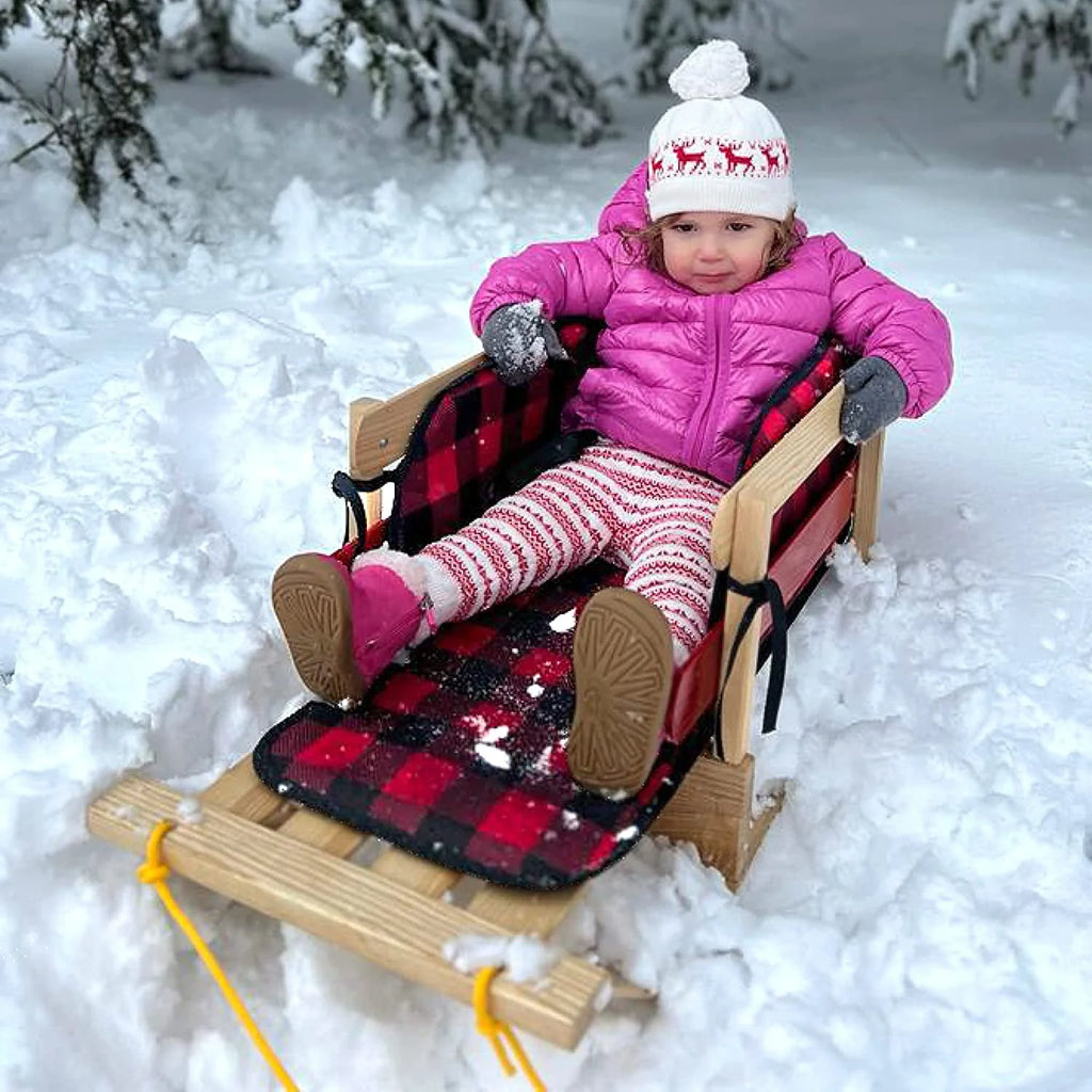 Wood Snow Sled with Cushion Seat and Pulling Rope L842