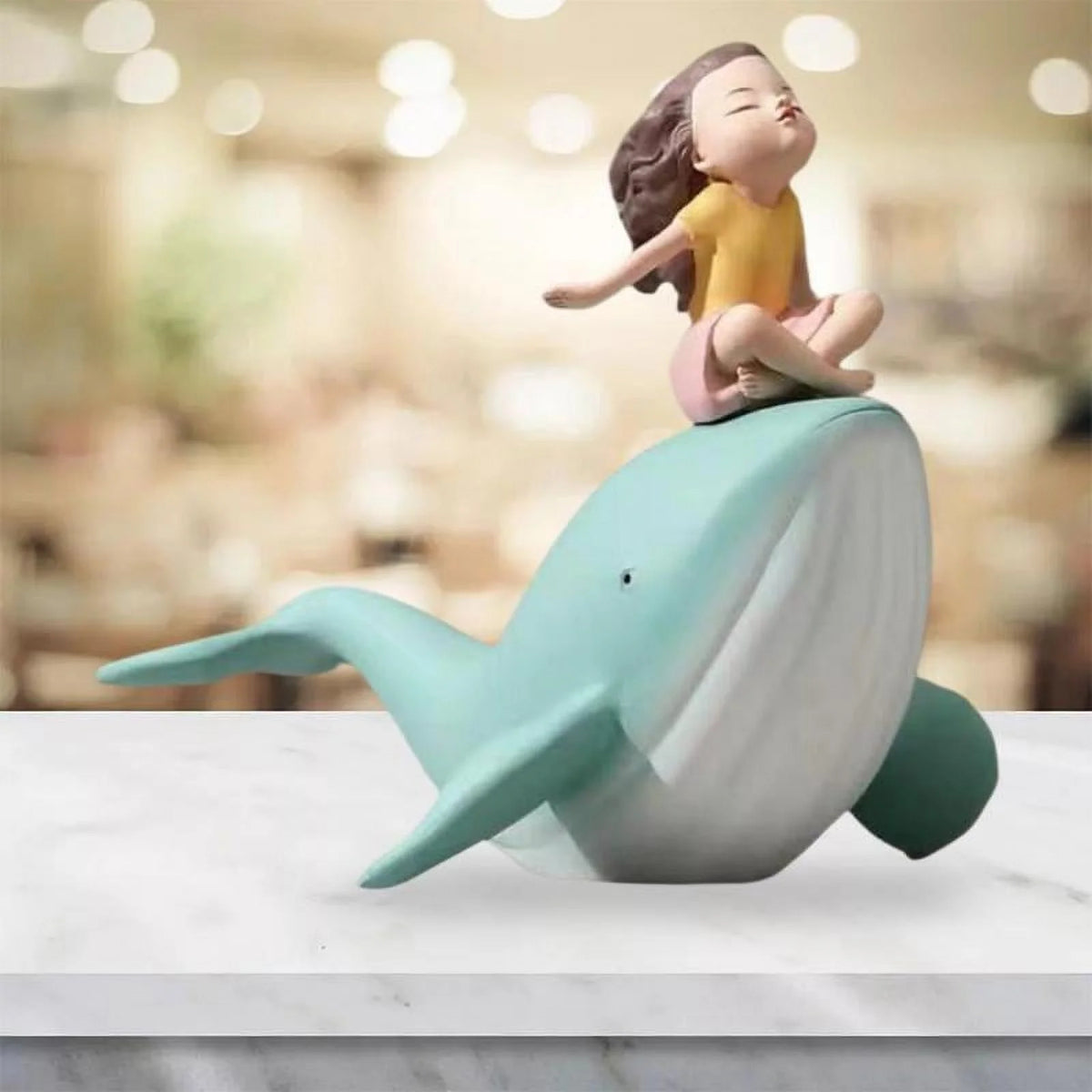 Nordic Girl and Whale Figurine Statue Sculpture C396321
