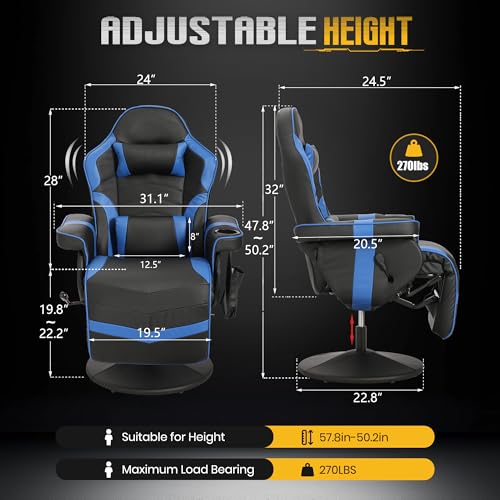 Grey Ergonomic PU Leather Gaming Recliner Chair with Footrest G1957
