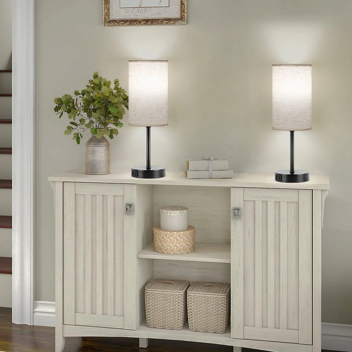 Table Lamps Set of 2 with AC Outlet Black E2832