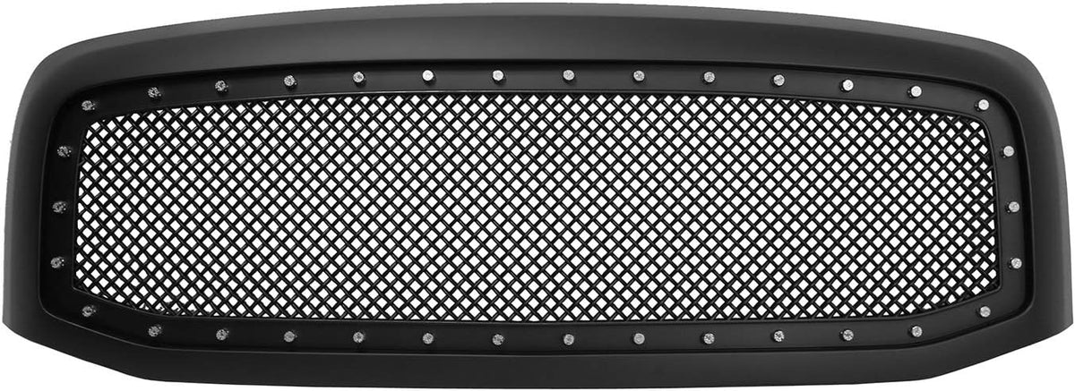 Gloss Black Front Grille with Mesh and Rivets S4654
