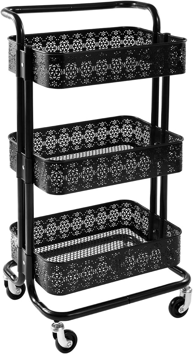 White 3-Tier Mesh Metal Utility Cart with Handle P5531