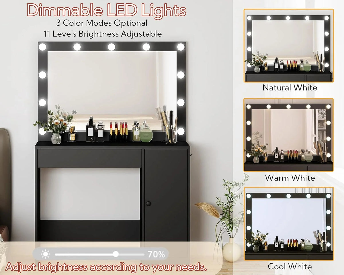 Black Vanity Desk with HD Mirror and Lights F59877