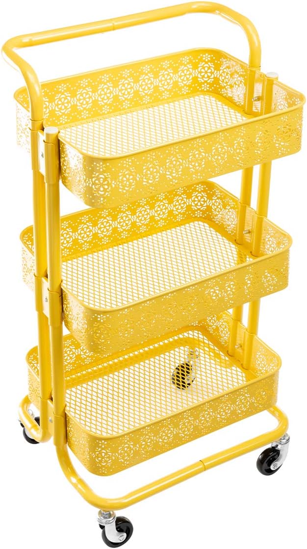 White 3-Tier Mesh Metal Utility Cart with Handle P5531