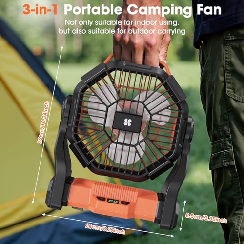20400mAh Portable Rechargeable Fan with LED Light & Hook T2088