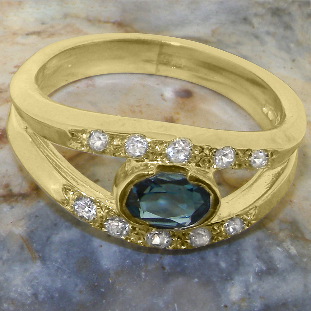 9k Yellow Gold London Blue Topaz Diamond Engagement Ring P373