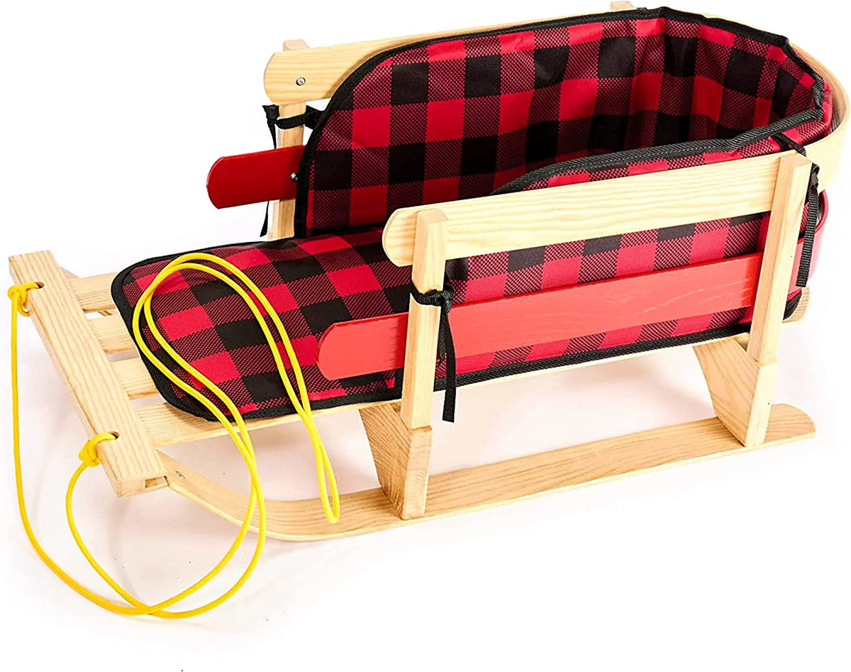 Wood Snow Sled with Cushion Seat and Pulling Rope L842