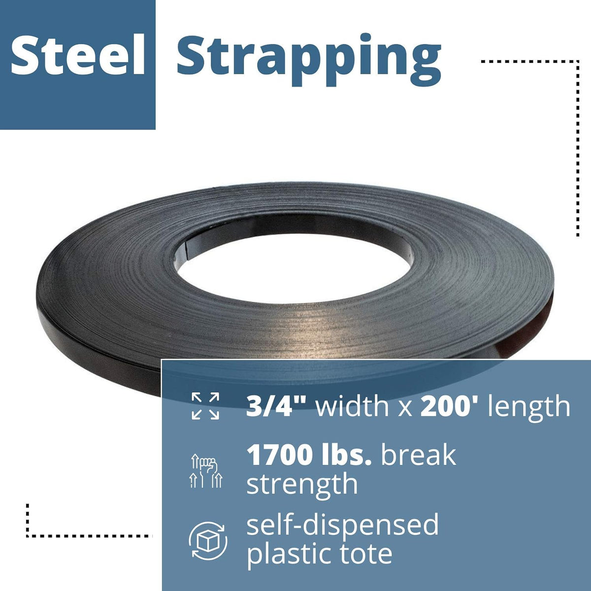 Steel Strapping Coil, 1/2 x .020 x 200', 1100 lbs Break Strength, Plastic Self-Dispensed Case with Handle, Pack of 2 X320