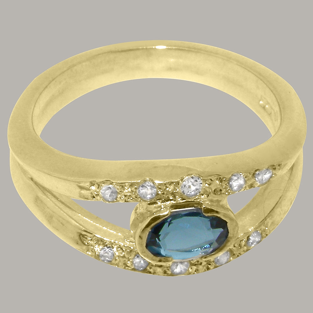 9k Yellow Gold London Blue Topaz Diamond Engagement Ring P373