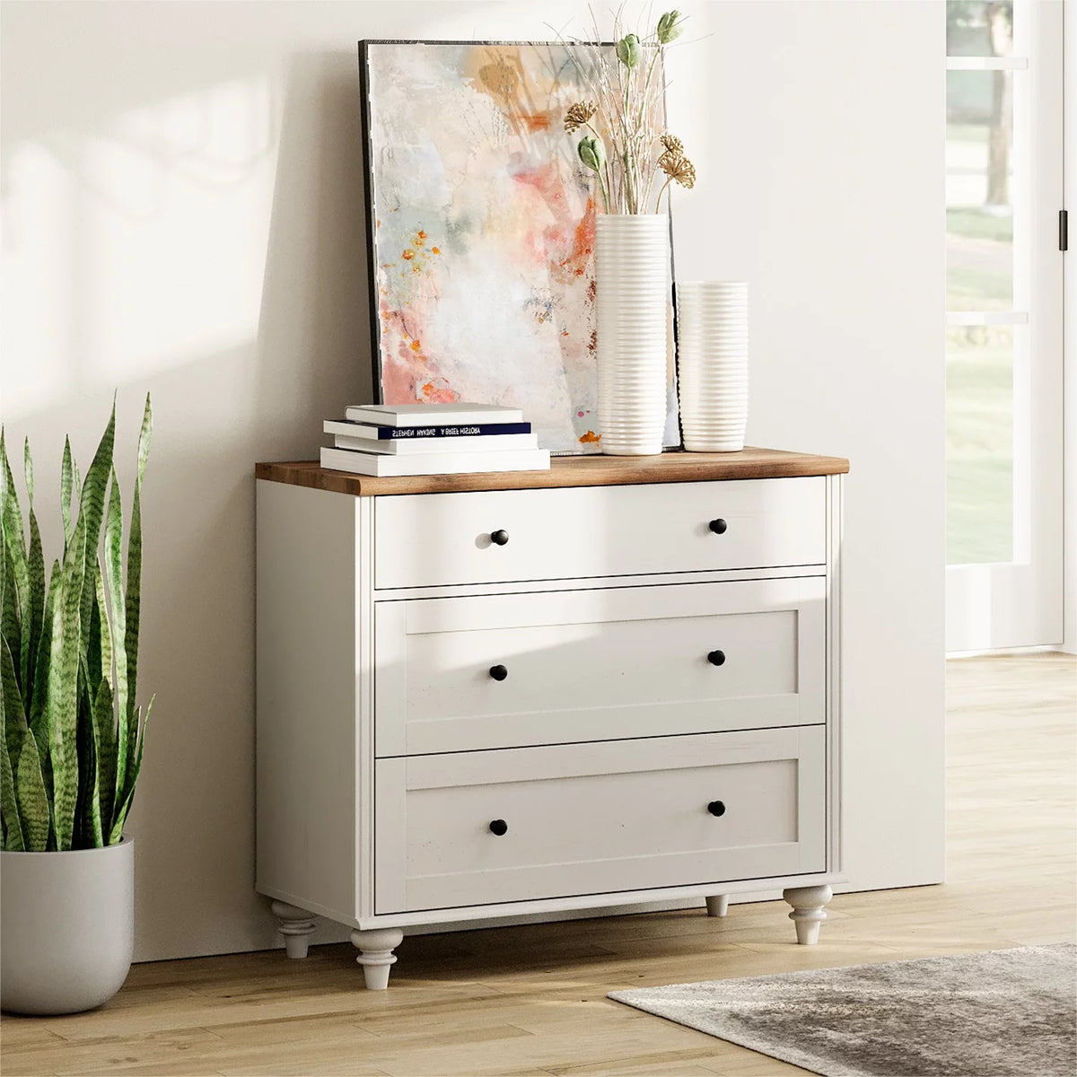 White 3 Drawer Wood Dresser O8293