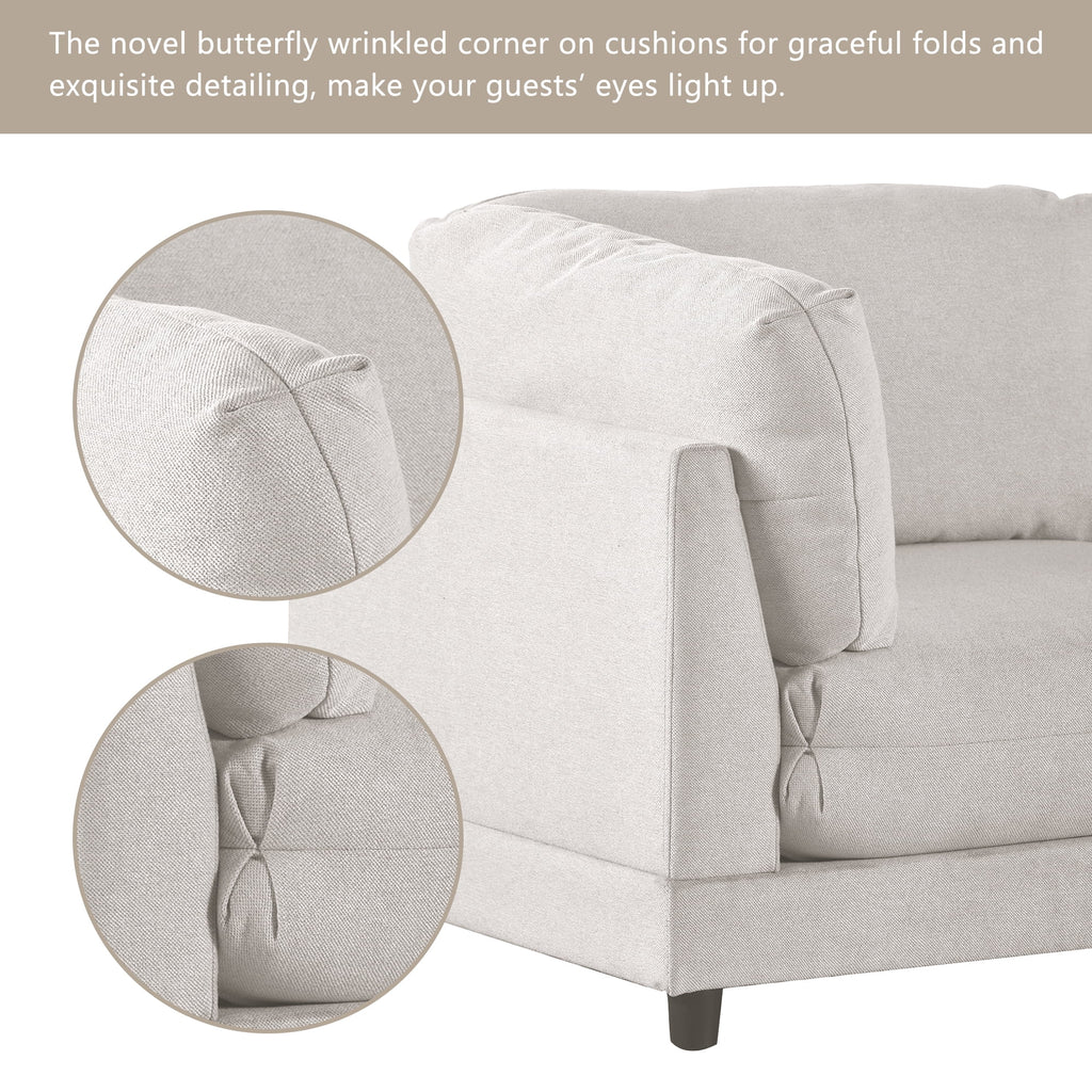 2 Pieces L Shaped Sectional Sofa Set with Ottomans and Waist Pillows F406