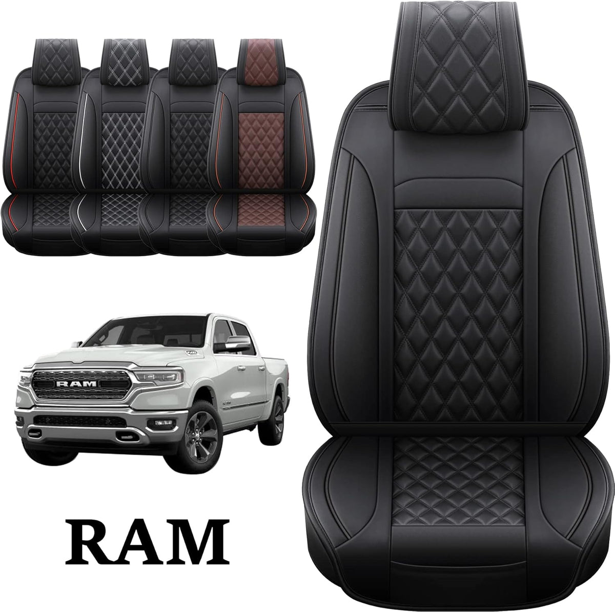 Black-Red Waterproof Synthetic Leather Car Seat Covers 5PCS Full Set H902
