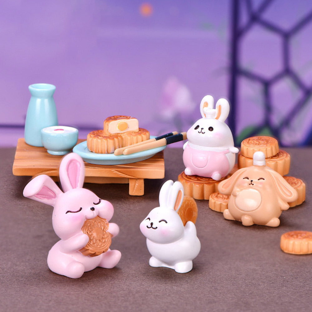 Resin Dollhouse Miniature Moon Cake Rabbit Ornaments W197696