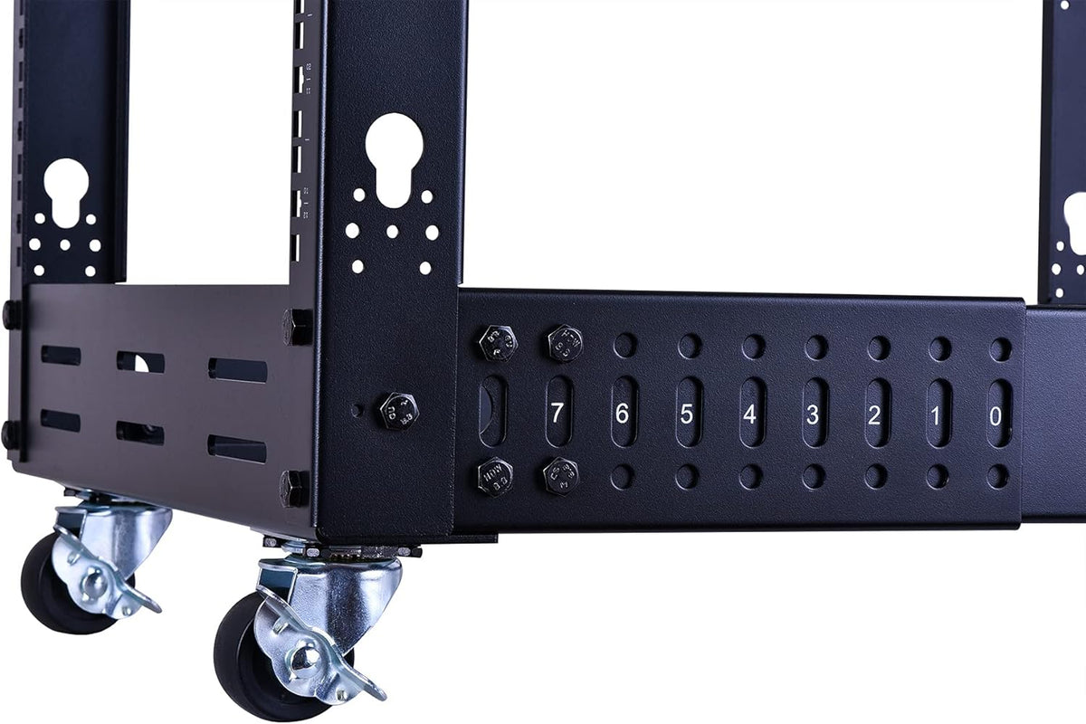 12U Open Frame Server Rack, Heavy Duty 4 Post Adjustable Depth with Casters T81848