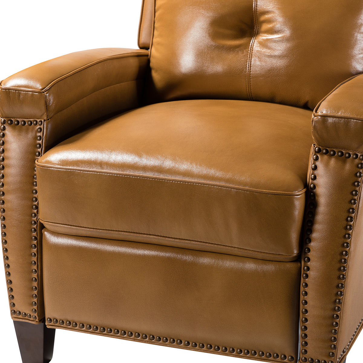 Camel Genuine Leather Recliner Chair Birch Wood Legs Nailhead Trim C145