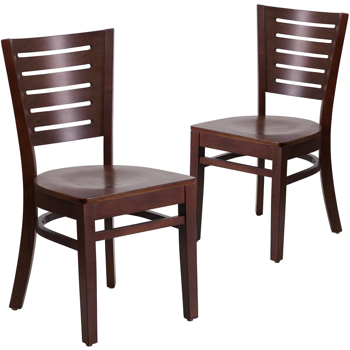 2 Pk. Walnut Wood Slat Back Restaurant Chair N386